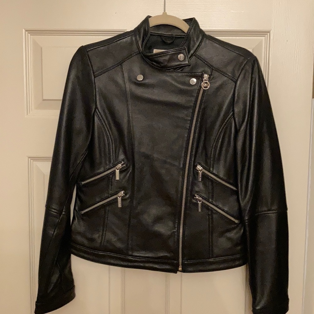 Michael Kors Leather Black Moto Jacket Size Small